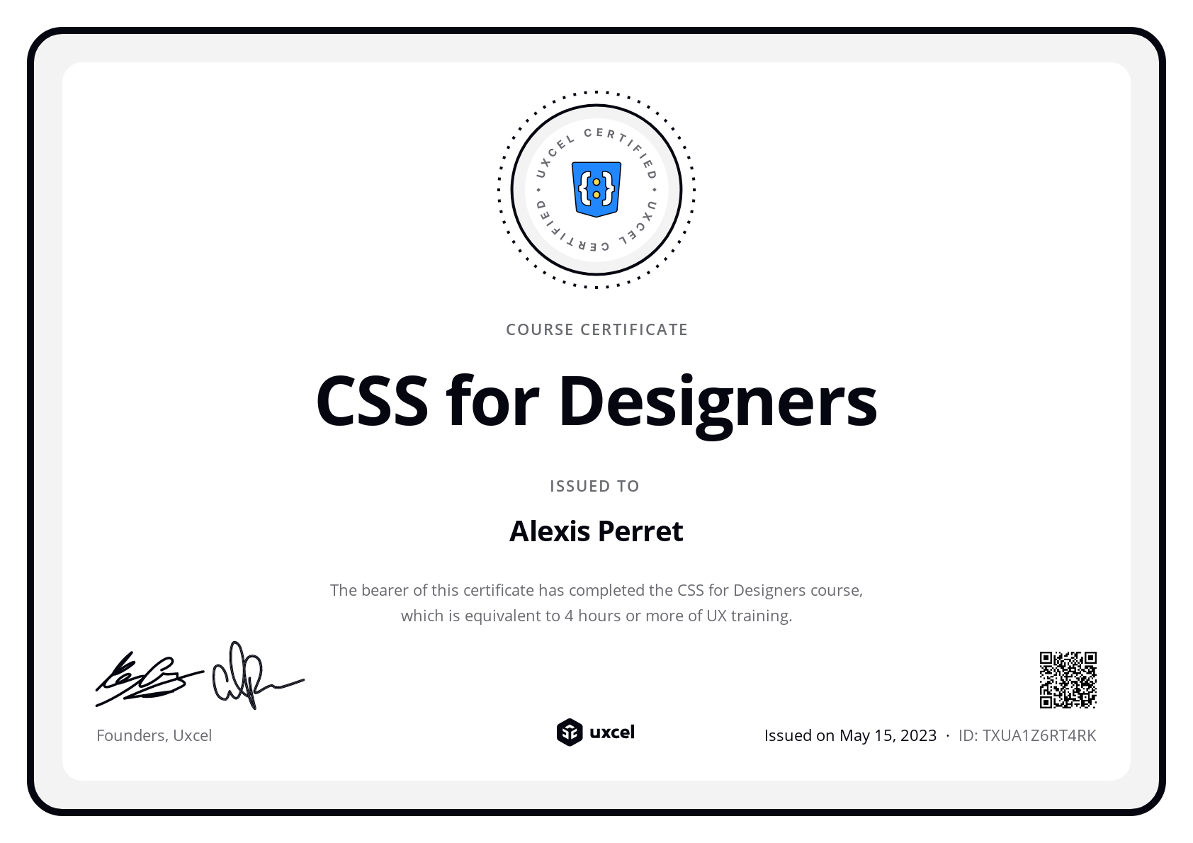 Alexis Perret's certificate